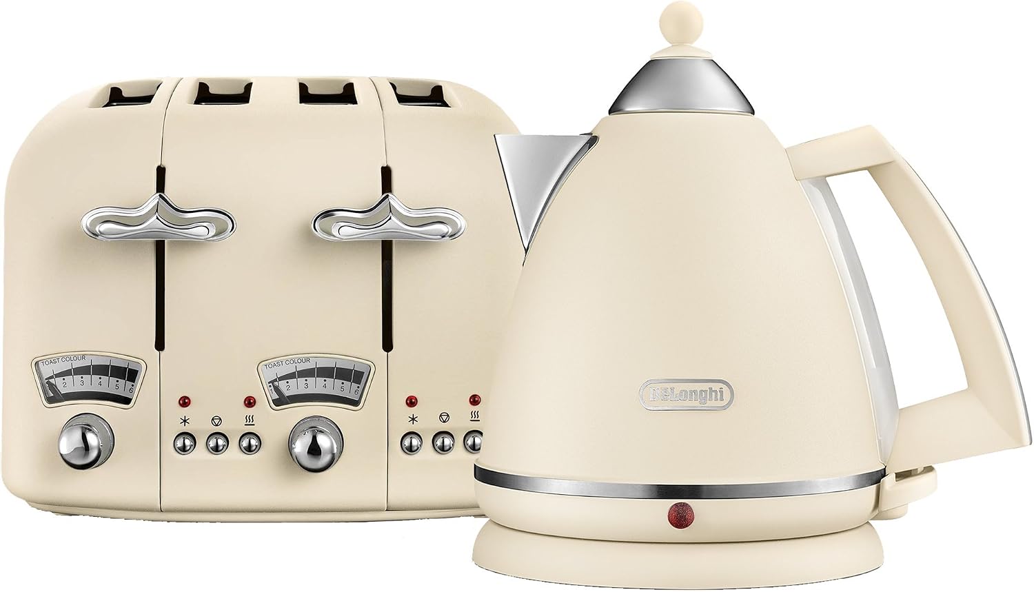 De'Longhi Argento Flora KBX3016 Kettle (3kW) and CTO4 4-Slice Toaster (1800W) (Beige), Off-white