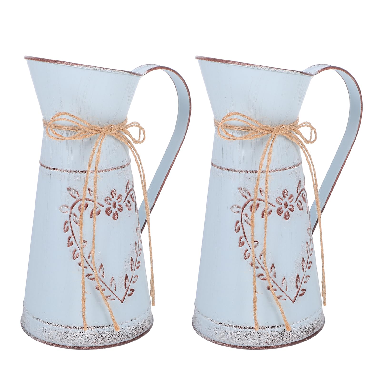 Happyyami Vintage Farmhouse Milk Can 2Pcs Shabby Chic Vase French Galvanized Floral Bucket with Handle Rustic Pitcher for Dried Floral Arrangements