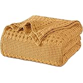 PHF 100% Cotton Waffle Weave Blanket Queen Size for Bed, Soft Lightweight & Breathable for Spring and Summer, All-Season Comfort, Luxury Aesthetic Blanket for Home Decor, 90"x90", Pumpkin Orange