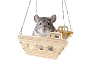 FALESHOS Natural Wood Chinchilla Toy Hammock for Cage Swing, Hanging Chinchilla Bed, Wooden Toys and Cage Accessories, Hut Ledges and Resting Areas for Indoor Habitat Enrichment