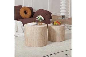 Round Nesting Coffee Table Set of 2, 18.1" Modern Circle Travertine Small Coffee Table with Non-Slip Feet, for Small Spaces L
