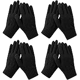 Bodvera 4 Pairs Womens Winter Gloves with Touchscreen Fingers Knit Texting Thermal Warm Gloves for Cold Weather