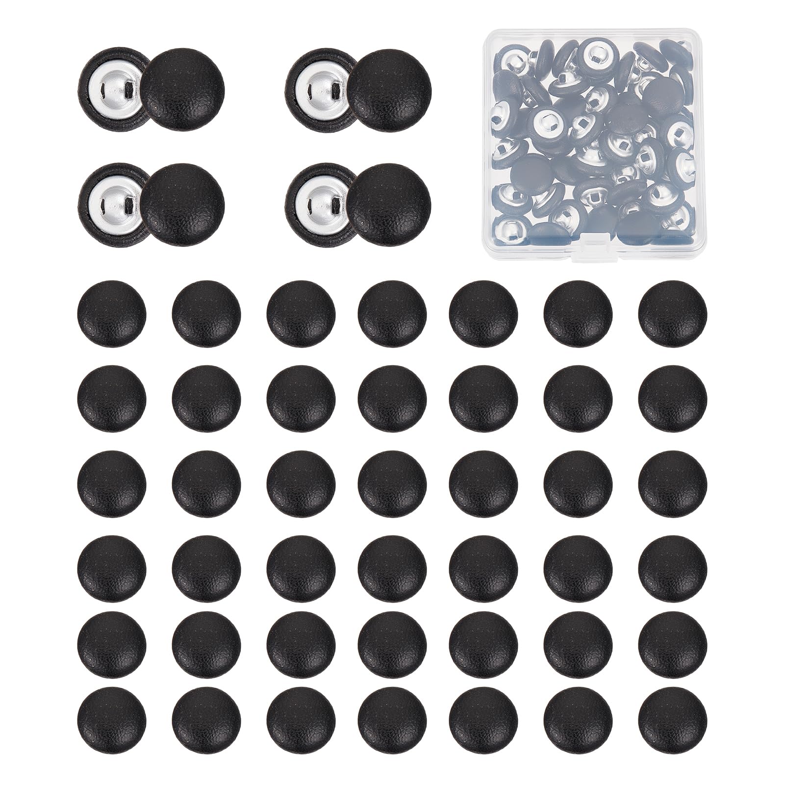 NICENEEDED 50 PCS PU Leather Covered Buttons, 11.5mm Black Round Buttons, Faux Leather Button with Shank Sew On Upholstery Leather Button for Sewing Making Supplies