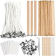 Candle Wicks for Candle Making Set, 100 Pcs Cotton & 30 Pcs Wood Candle Wicks, 5 Pcs Wooden Wick Holders, 30 Pcs Metal Bases,