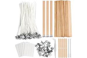 Candle Wicks for Candle Making Set, 100 Pcs Cotton & 30 Pcs Wood Candle Wicks, 5 Pcs Wooden Wick Holders, 30 Pcs Metal Bases,