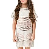 Batermoon Girls Swim Cover Up Crochet Bathing Suit Cover Ups Short Sleeve Summer Beach Dress 5-14 Years