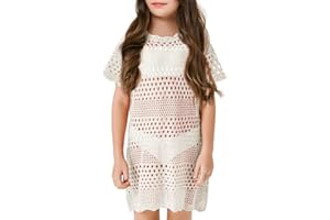 Batermoon Girls Swim Cover Up Crochet Bathing Suit Cover Ups Short Sleeve Summer Beach Dress 5-14 Years