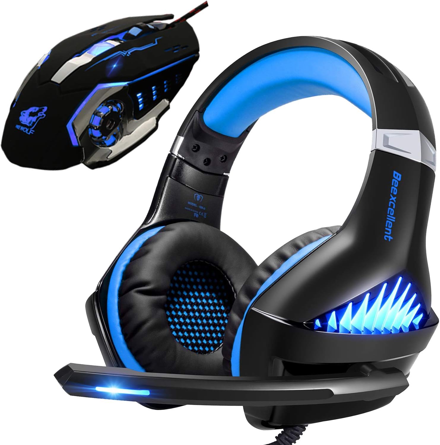 Gaming Headset and RGB Mouse Combo, Pro Gaming Headset for Xbox One, PS4, PC, Laptop with Mic, LED Over-Ear Headphone, 4000DPI Wired Ergonomic USB Gaming Mouse, 4 Adjustable DPI with 6 Button