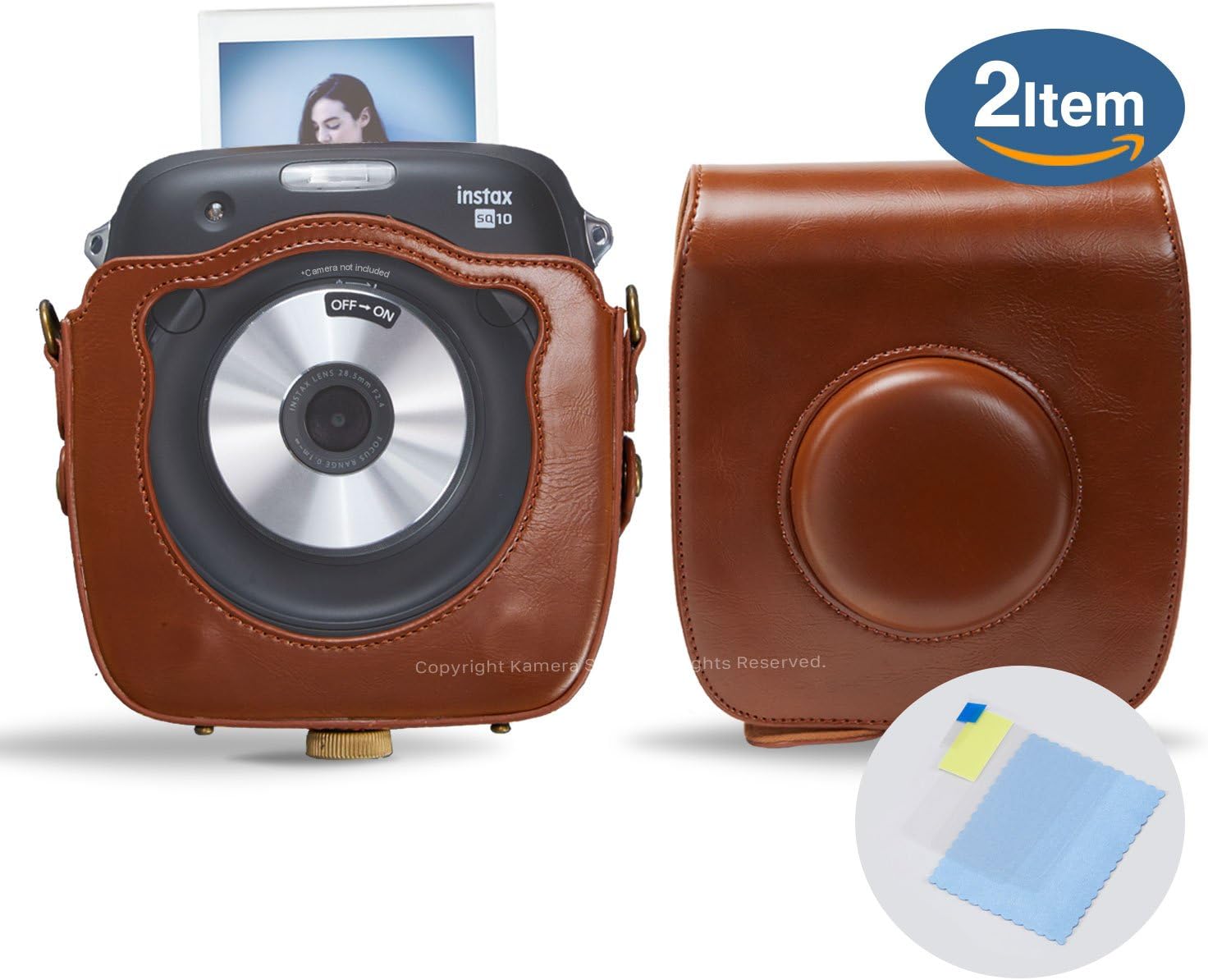 Kamera 2 in 1 Fujifilm Instax SQ10 Case + Screen Protector Accessory Bundle for Fujifilm Instax Square SQ10 Hybrid Instant Camera -Brown
