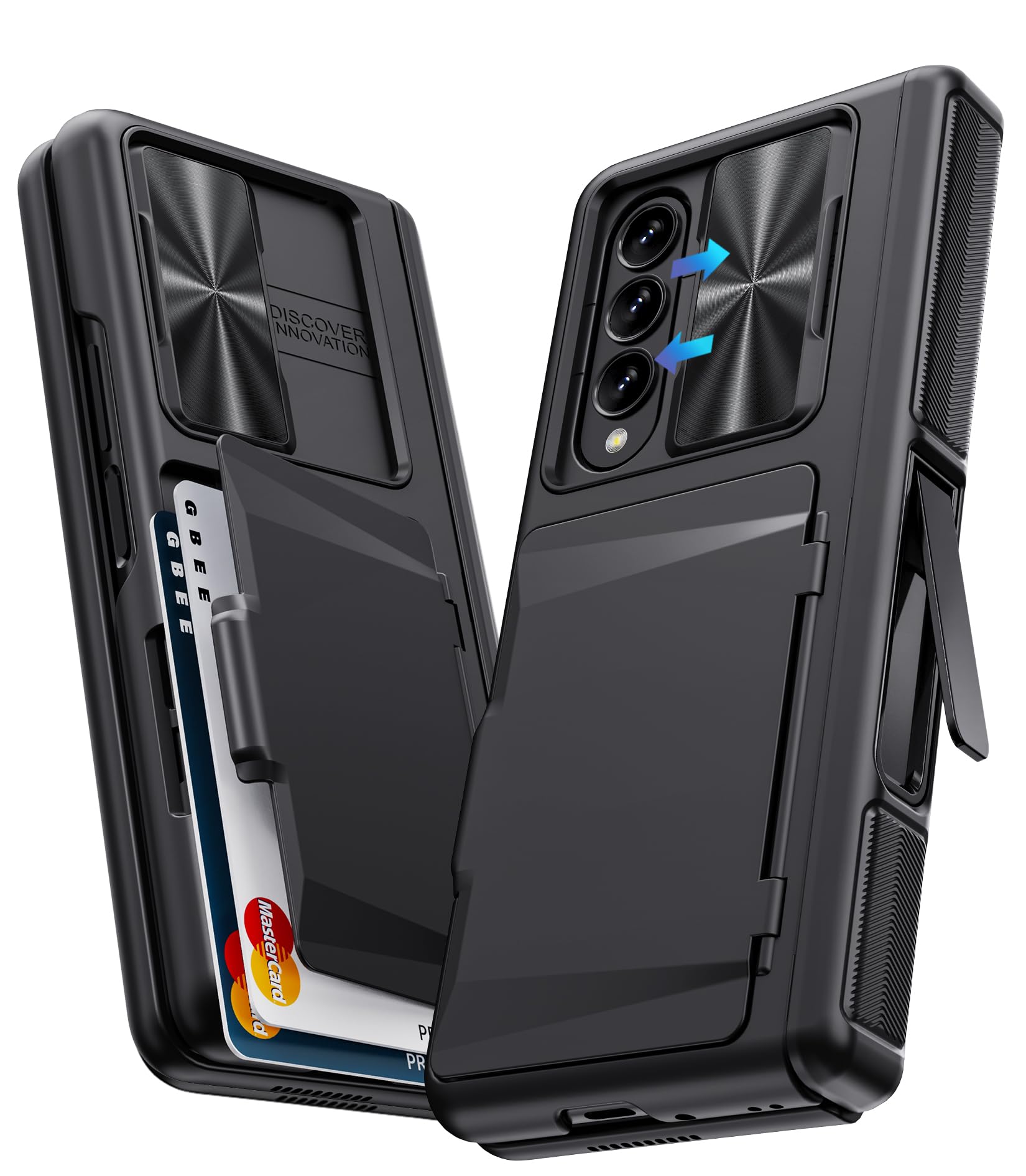 Photo 1 of GBEE for Samsung Galaxy Z Fold 3 Case with Card Holder & Hinge Protection & Kickstand & Slide Camera Cover & Built-in Screen Protector, Rugged Phone Case for Galaxy Z Fold 3 (Black)