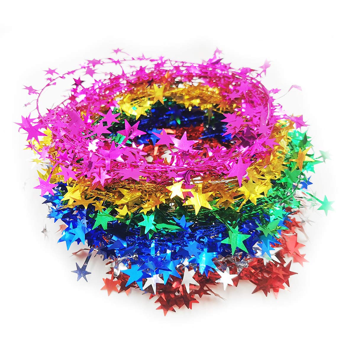 Christmas Tree Star Tinsel Garlands with Wire, Christmas Star Wire Garland Decorations for Wedding Birtahday Party Xmas Tree Home Festive Ornament,Multi-color Combinations