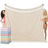 Oversized Turkish Beach Towel Blanket XXL Cotton Sandproof Towels Boho Woven Extra Large Big Sand Free Giant Throw Blankets Huge Quilt XL Picnic Camping Necessities Cloud For Adult Gifts Beige