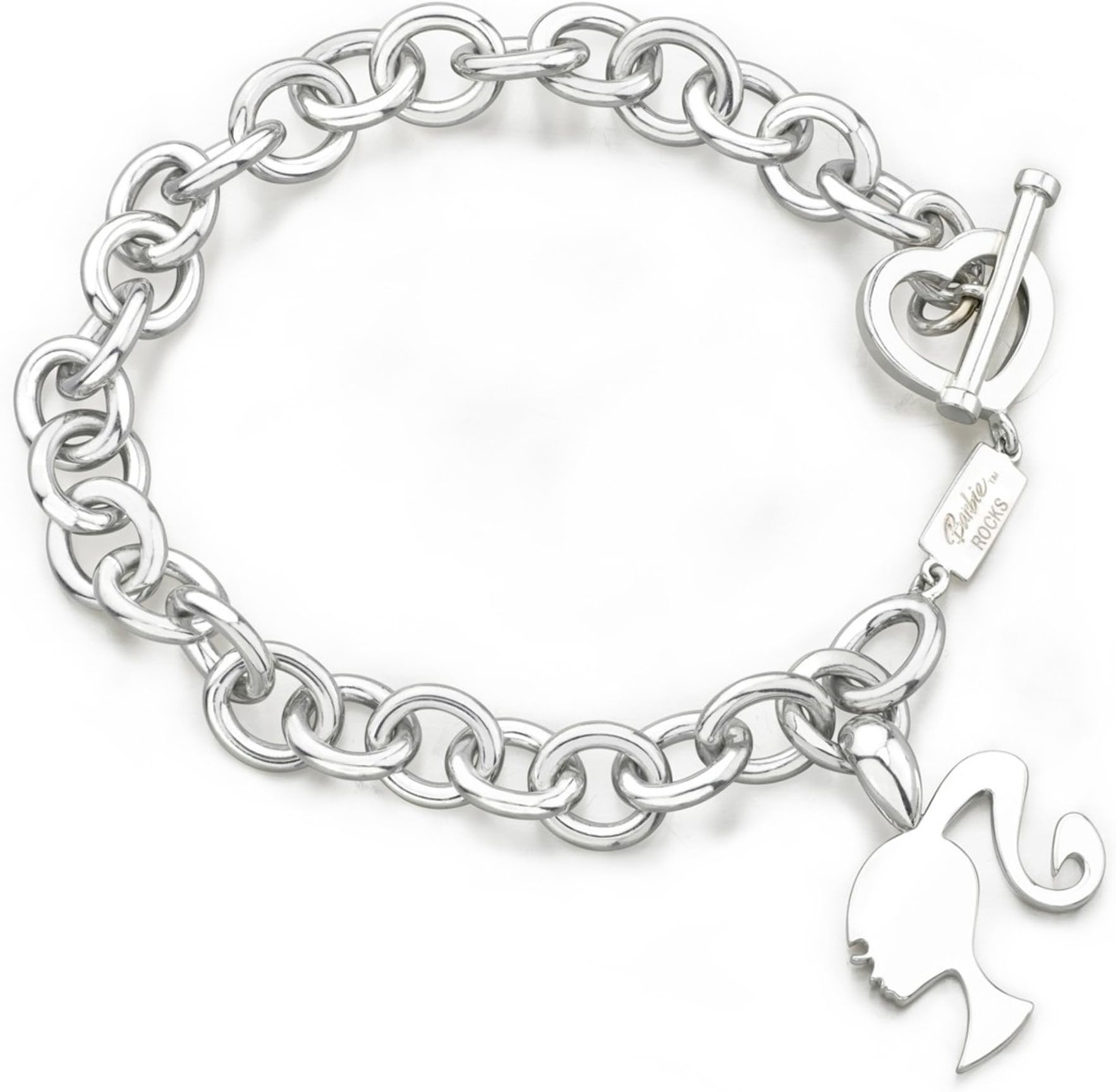 Barbie Rocks Slim Sterling Silver Love Toggle Bracelet with Silhouette Charm