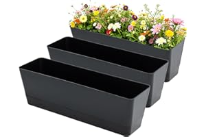 Bamworld 3-Pack Window Box Planters, 16x3.8 Inch Large Rectangular Herb Planters with Drainage Trays, Indoor Herb Garden Plan