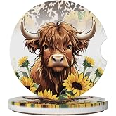 HUWAAI Highland Cow Car Cup Holder Coasters 2 Pack 2.63