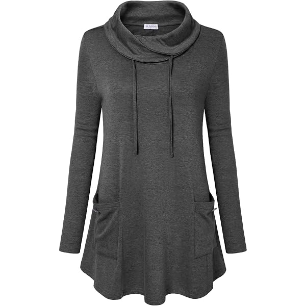 MOQIVGI Women's Cowl Neck Tunic Top - Long Sleeve, Asymmetrical Hem, With Pockets - View #4