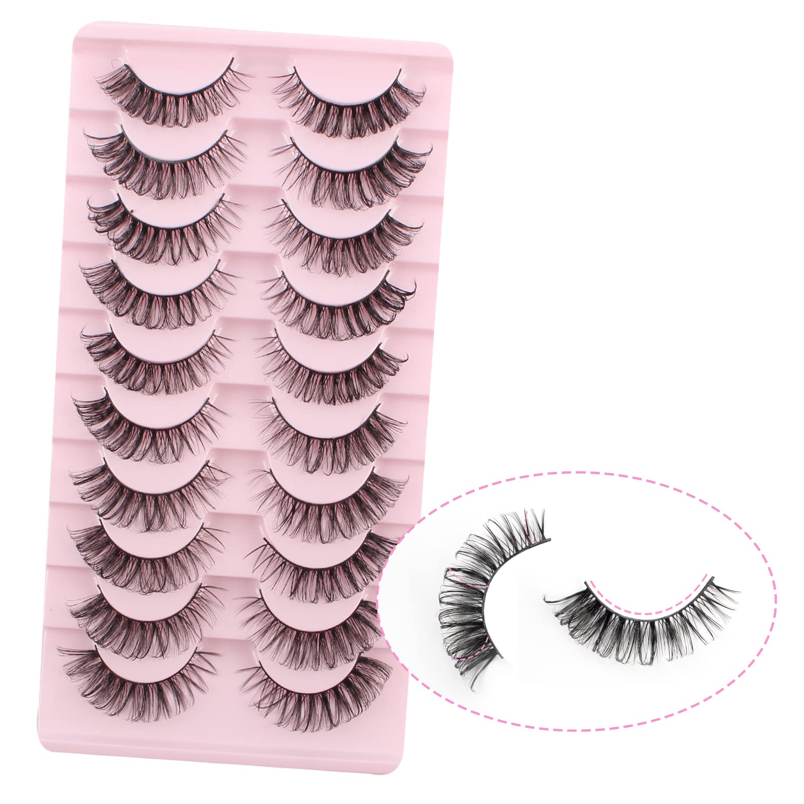 Oreola Cat Eye Lashes Natural Russian Strip False Lashes 3D Faux Mink Lashes Natural Effect D Curl Volume Fake Eye Lashes 10 Pairs Curly Artificial Eyelashes Reusable — image 1