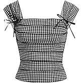 Milumia Women Gingham Print Bow Tie Tank Top Square Neck Sleeveless Cute Tops