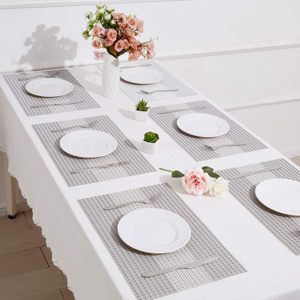 DOLOPL Placemat Placemats Silver and Sequins Placemats Set of 6 Woven Vinyl Durable Table Mat Easy to Clean Heat Resistant Wipeable Spring Placemats for Dining Table Decoration: Home & Kitchen