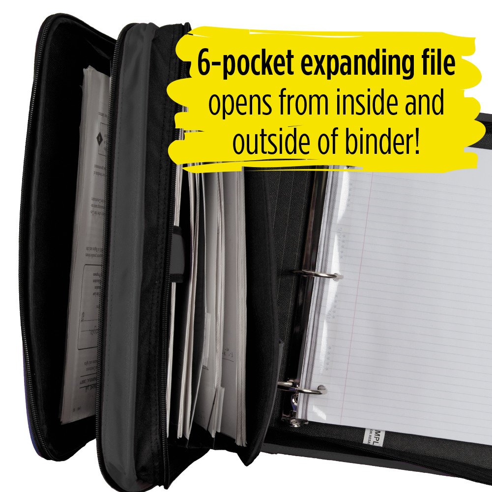 Five Star 2 Inch Zipper Binder 72534 Durable 3 Ring Binder 6Pocket Expanding File Blue