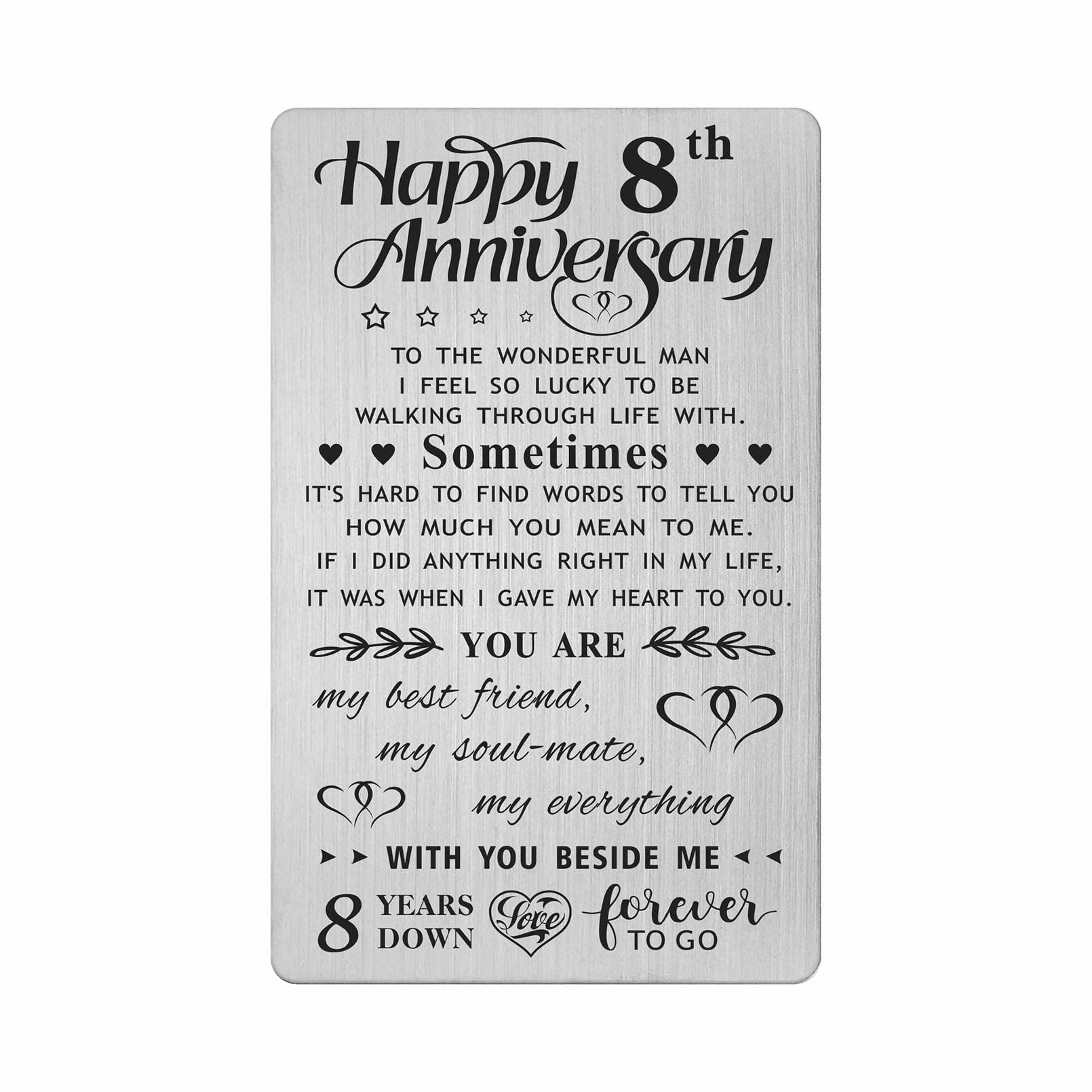 FALOGI 8th Wedding Anniversary Card Gifts for Him Husband, Happy 8 Years Anniversary Card Presents, Metal Engraved Wallet Card