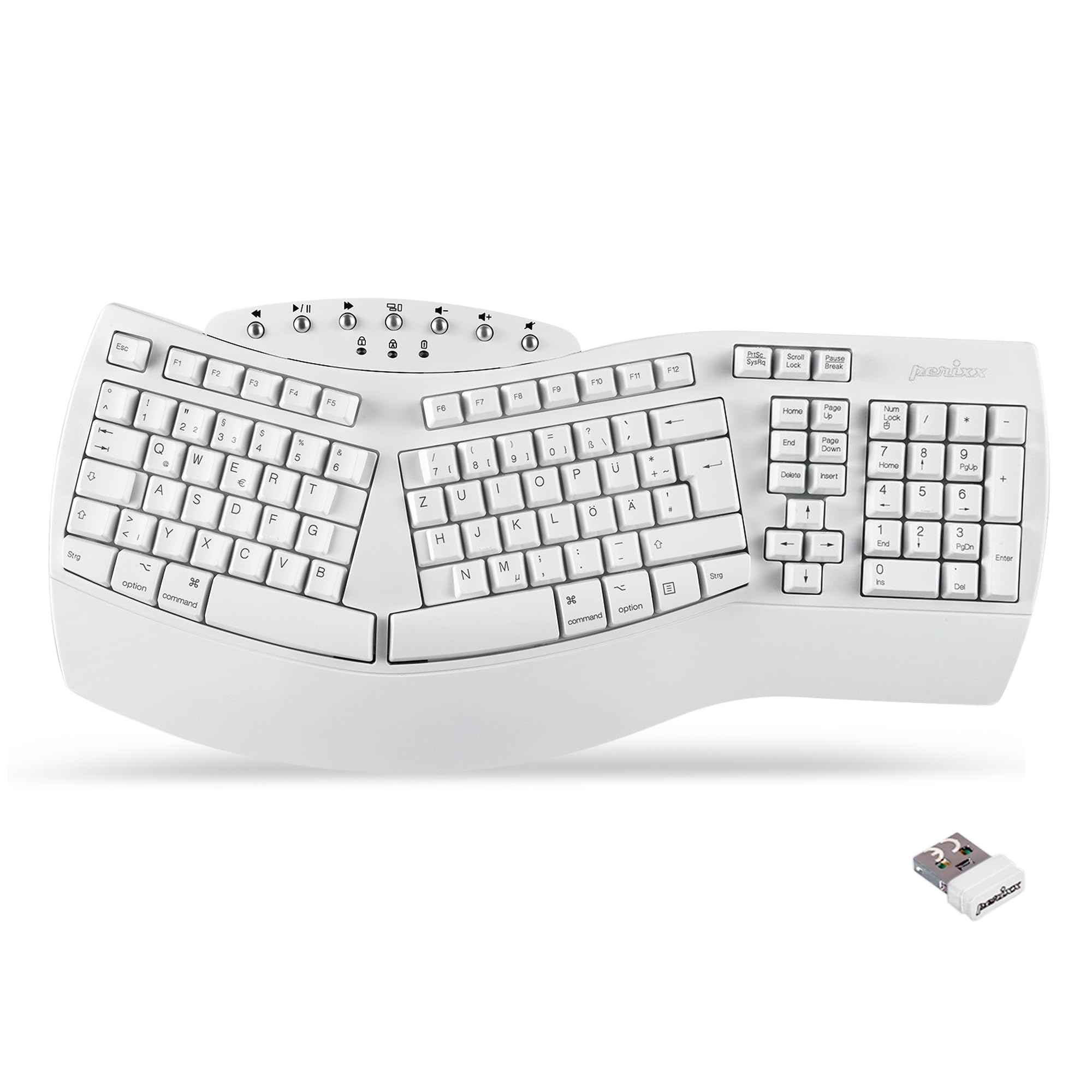 perixx PERIBOARD-612WDE Bluetooth® Tastatur german, QWERTZ white Ergonomisch, Handballenauflage, M