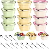 Teecyhooo 12 Pack Stainless Steel Snack Containers with Airtight Lids and Spoons, 13 oz Reusable Leak-proof Small Snack Lunch Box Food Storage Deli Containers for Fruit, Oats, Cookies, Meal Prep