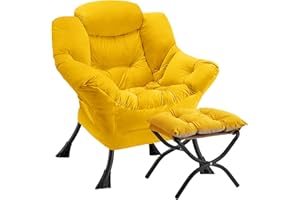 Congermom Lazy Chair with Folding Ottoman Modern Large Accent Chair,Contemporary Lounge Leisure Sofa Chair with Armrests Upholstered Sofa Armchair Reading Chair for Bedroom,Dorm & Office (Yellow-f)