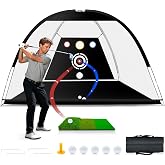Golf Net with Auto-Ball Return System, Upgraded 10x7ft Practice Net with 5 Balls, Tri-Turf Mat and Portable Storage Bag, Durable Hitting Nets for Backyard Driving Outdoor Indoor - Gifts for Golf Lover