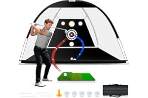 USHJNV Golf Net with Auto-Ball Return System, Upgraded 10x7ft Practice Net with 5 Balls, Tri-Turf Mat and Portable Storage Bag, Durable Hitting Net for Backyard Driving Outdoor Indoor - Gifts for Golf Lovers