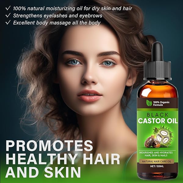 INSCAPE DATA CASTOR OIL, 100% PURE COLD PRESSED BLACK CASTOR OIL FOR HAIR, EYELASHES, EYEBROWS – DRY SKIN MOISTURIZER AND BODY OIL