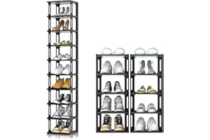Tall Shoe Rack Front Door Entrance, Free Standing Narrow Shoe Rack Organizer for Entryway, Vertical Stackable Shoe Shelf for 