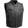 First Mfg Co Lowrider Mens Motorcycle Biker Riding Armor Club Style Black Leather, Twill, Moto Mesh, Perforated Vest