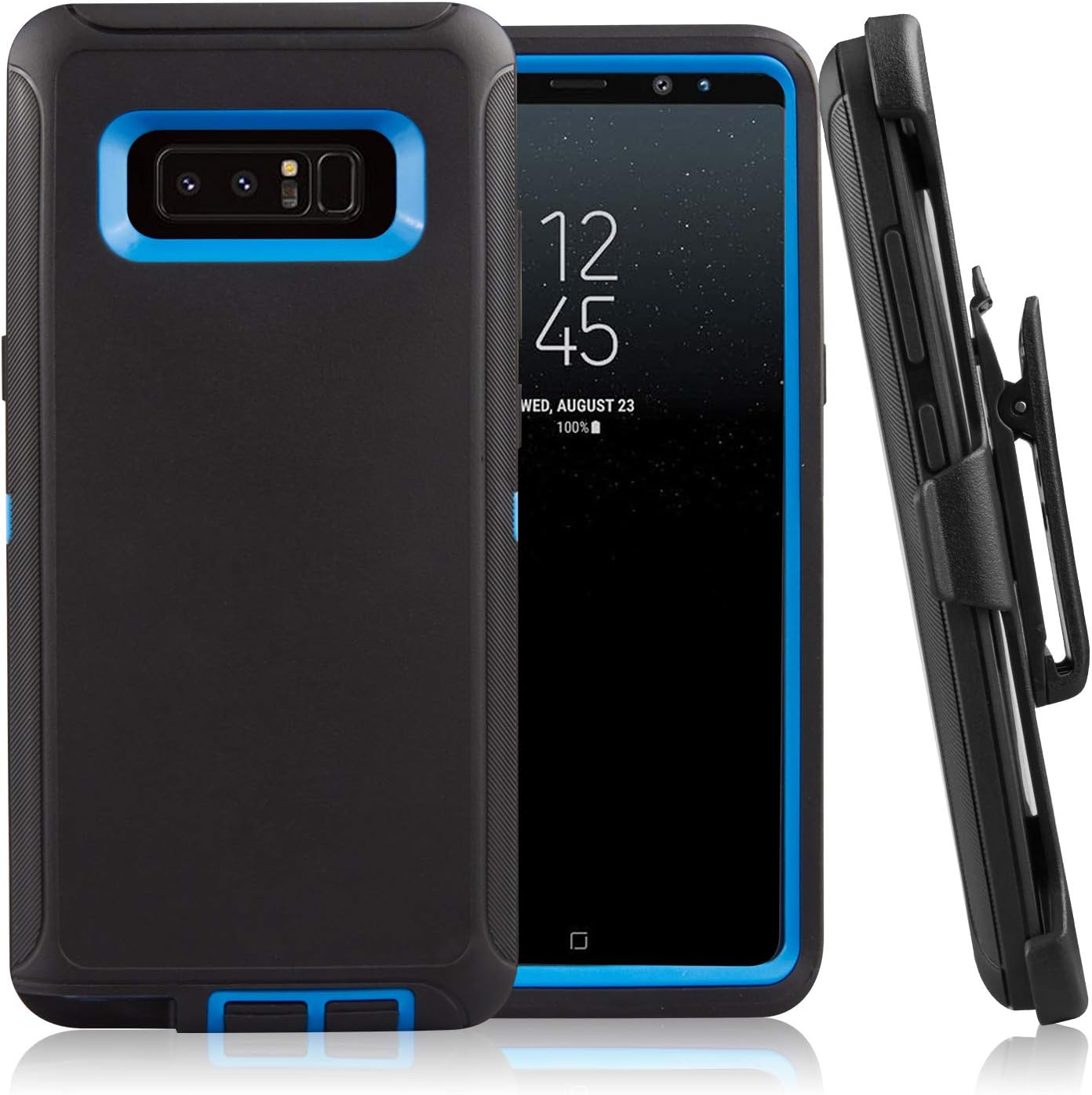Galaxy Note 8 Case CaseStro Rugged Series for Samsung Galaxy Note 8 (Only) Full Body Heavy Duty Defender Armor Cover 360 Protection [Shock Proof] with Belt Clip Holster and Kickstand (Black Blue)