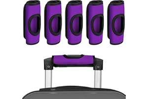 HOMAKOVER 5 Pcs Neoprene Large Luggage Handle Wrap Handle Grip Luggage Tags Identifier Hollow Design for Push-Button, Bright Luggage Markers for Airport Travel Luggage Suitcase Trolley Case(Purple, 5.5x7Inch)