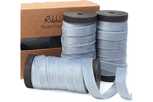Ribbli Dusty Blue Velvet Ribbon 3 Rolls Double Faced 3/8 Inch 18-Yard with Wooden Spool Use for Christmas Tree Ornaments Gift Wrapping Wreath Decoration Wedding Boutonnieres