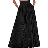 Women Fall Long Maxi Eyelet Embroidered Party Club Pleated Cute Ladies Skirt