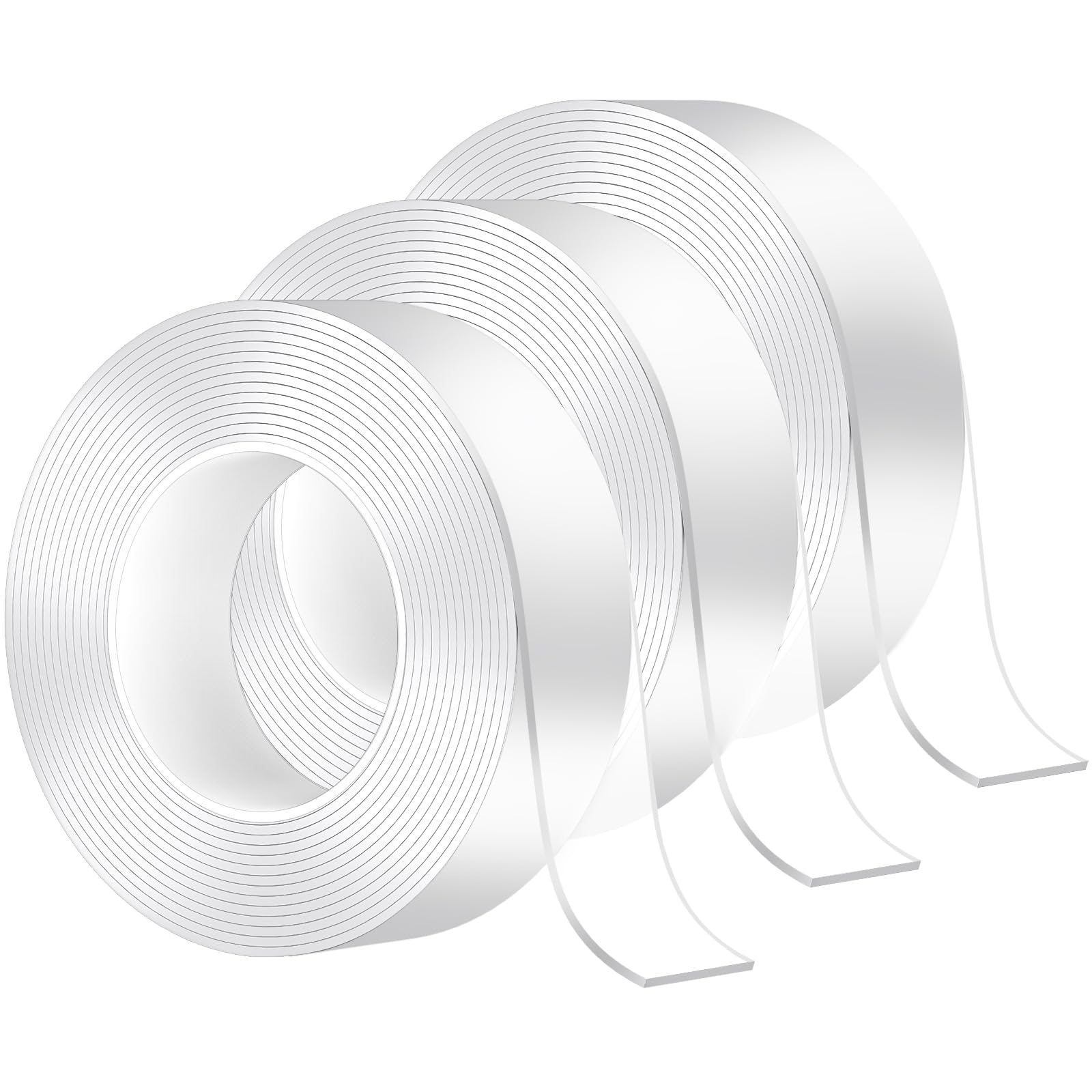 MOKANI 3 Rolls Nano Double Sided Adhesive Tape, 5M/16.4FT Multifunctional Reusable Washable Traceless Transparent Gel Tape, Wall Sticky Strips for Kitchen, Party, Paste Photos Posters, Carpet Fixing