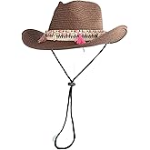 Western Cowboy Straw Hat for Men Women Cowgirl Wide Brim Summer Sun Hat Lightweight Breathable Beach Cowboy Cap