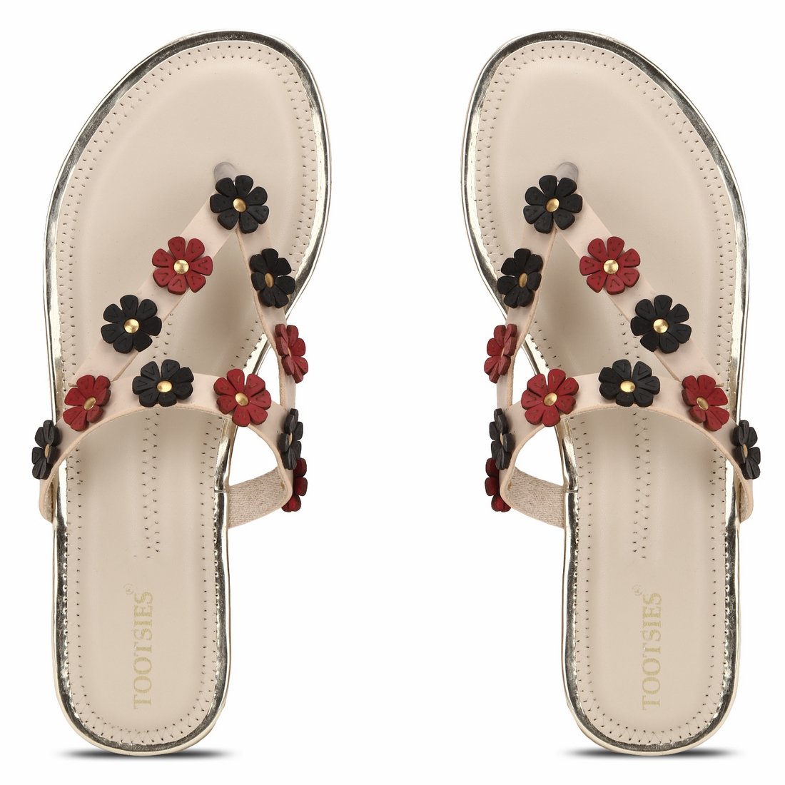 tootsies beautiful slip on flower design cream flat womens/girls/ladies