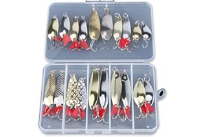 DONQL Spoon Fishing Lures, 16pcs Metal Fishing Spoon Lures Hard Baits Saltwater Fishing Lures Spinner Baits Fish Treble Hooks Tackle Salmon Bass