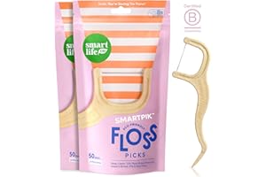 SmartLifeco Eco-Friendly Dental Floss Picks (100ct) - Flossers Made With Straw Wheat Blend, Strong Anti-Shred Thread For Tight Gaps, Tooth Pick Stick For Adults, Soft on Gum & Teeth, Vegan, Unflavored