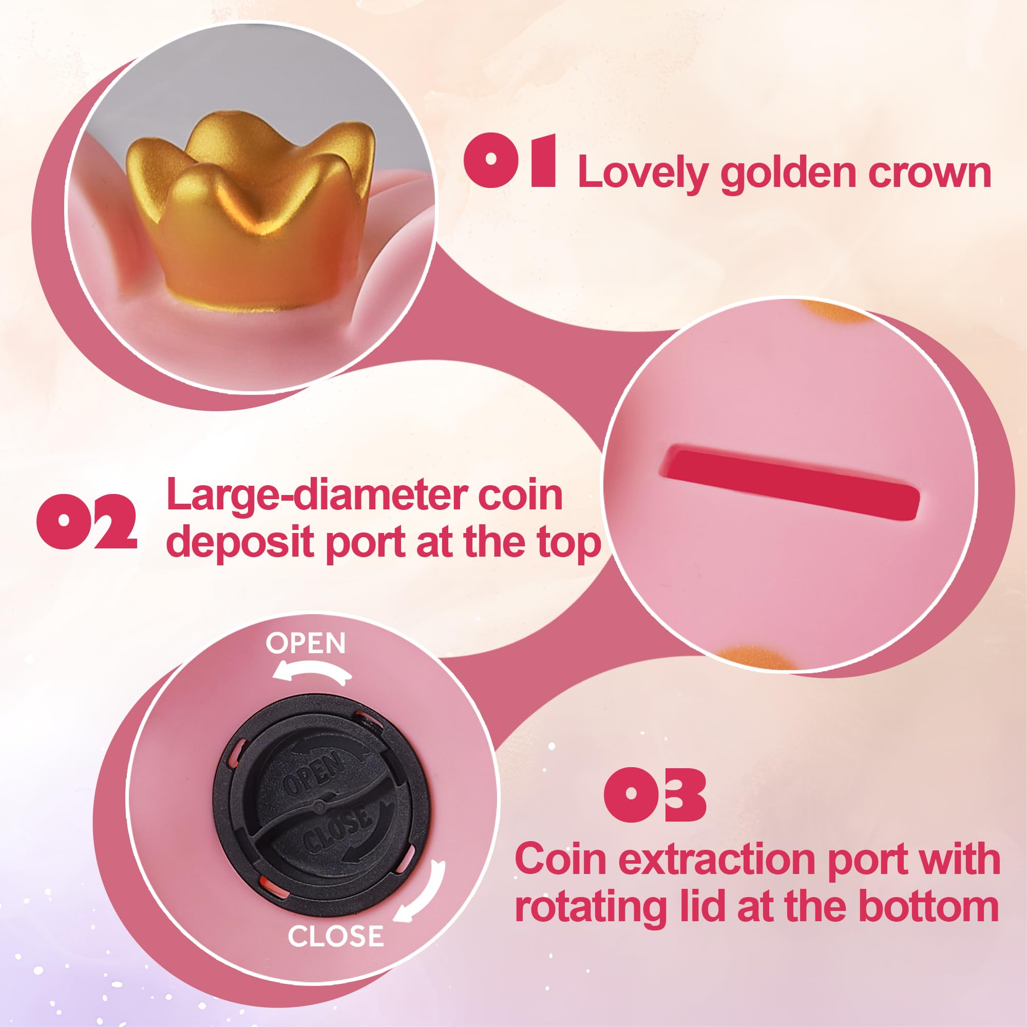 Piggy Bank for Girls, Large Unbreakable Plastic Toddler Money Saving Bank with Crown, Pig Coin Bank for Boys, Personalized Decor Money Container Birthday for Kids (Pink)