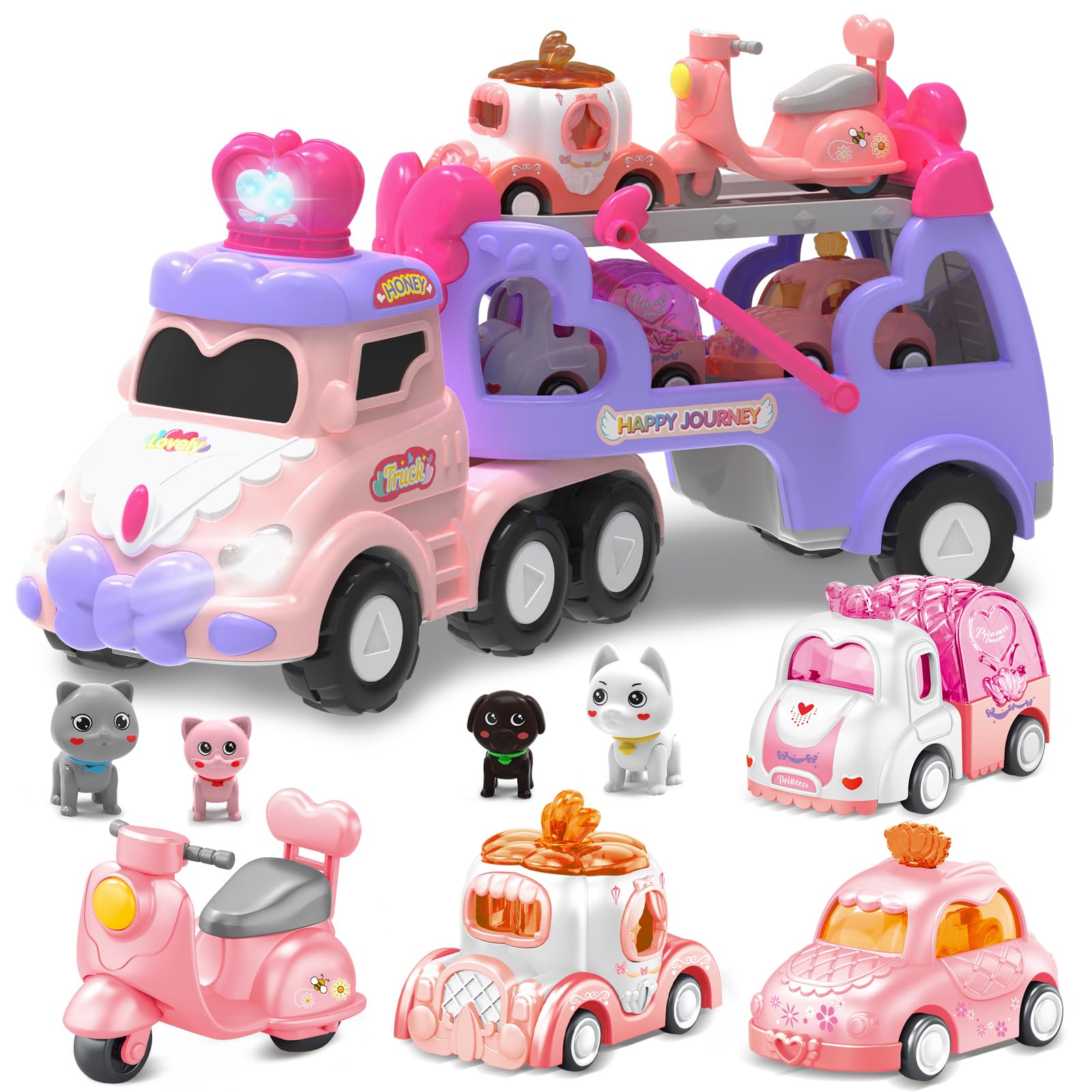 seveclotree Car Toys for 2 3 4 5 6 7 Year Toddler Girl,Princess Carrier Truck with Sound & Lights,Christmas Birthday Gifts for Kids Girls Age 3-12 — image 1