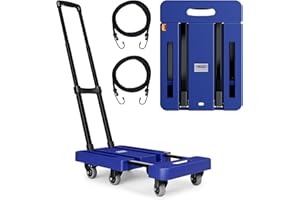 TROOZY Folding Hand Trucks, Heavy Duty Dolly Cart with 6 Wheels & 2 Elastic Ropes, Foldable & Ideal for Luggage, Travel, Moving, Shopping, Office Use, Hold Up to 500 LB, Easy to Store, Navy Blue