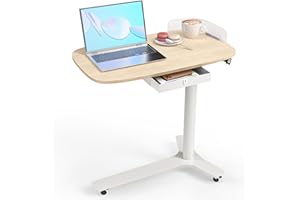 WALKINGDESK Rolling Desk Adjustable Height with Drawer and Wheels, Portable Small Standing Desk Pneumatic for Home Office, Mobile Computer Laptop Desk Cart, Medical Sofa Overbed Table, Oak