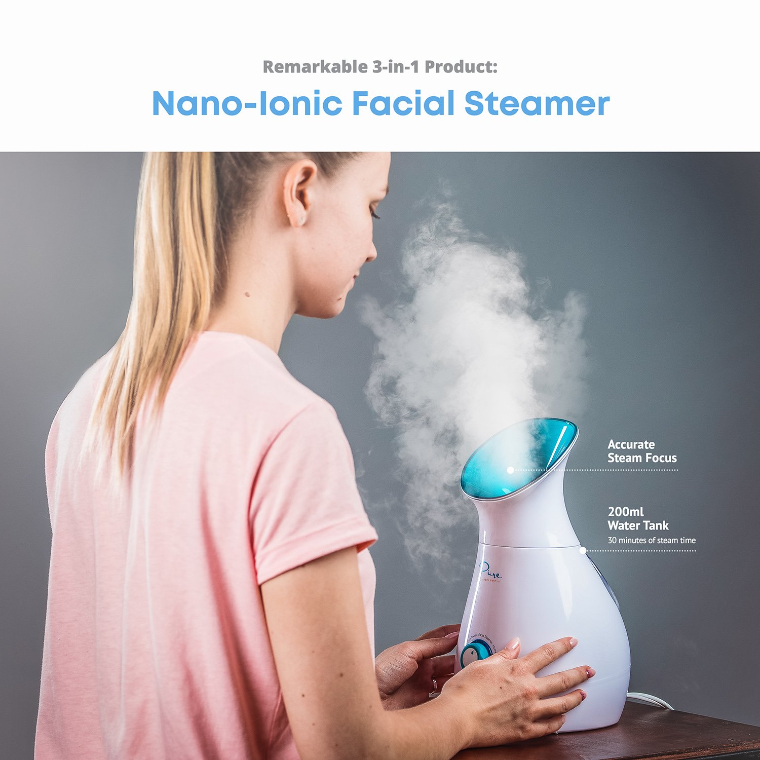 NanoSteamer Large 3in1 Nano Ionic Facial Steamer with Precise Temp