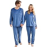 PJGGZ Matching Pajamas for Couples, Long Sleeve PJs for Men & Women Luxury Warm Soft Cozy Two Pieces Set Pijamas in Winter