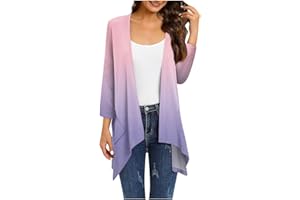 HPJKLYTR Kimono Cardigan 3/4 Sleeve Cardigan for Women,Plus Size Gradient Open Front Lightweight Summer Cardigan With Pocket