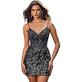 CYJJYZ Sparkly Sequin Homecoming Dresses for Teens 2026 Spaghetti Strap Short Prom Dress Tight Mini Cocktail Party Gown